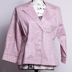 Joan Rivers blazer Women large Pink Leopard jacket 3 button elastic waist